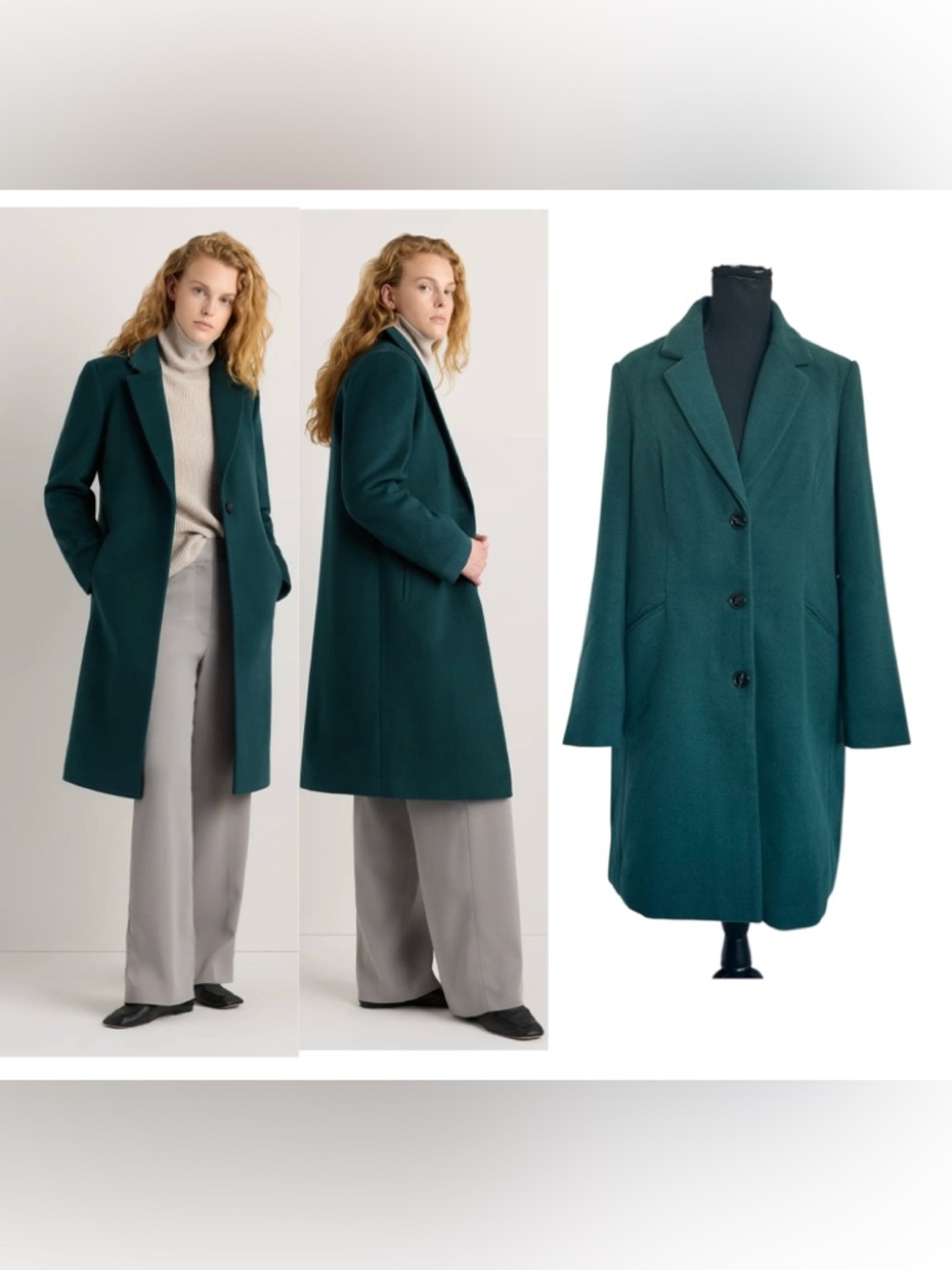Vero Moda emerald green Single-Breasted Pea Coat Sz L fall winter